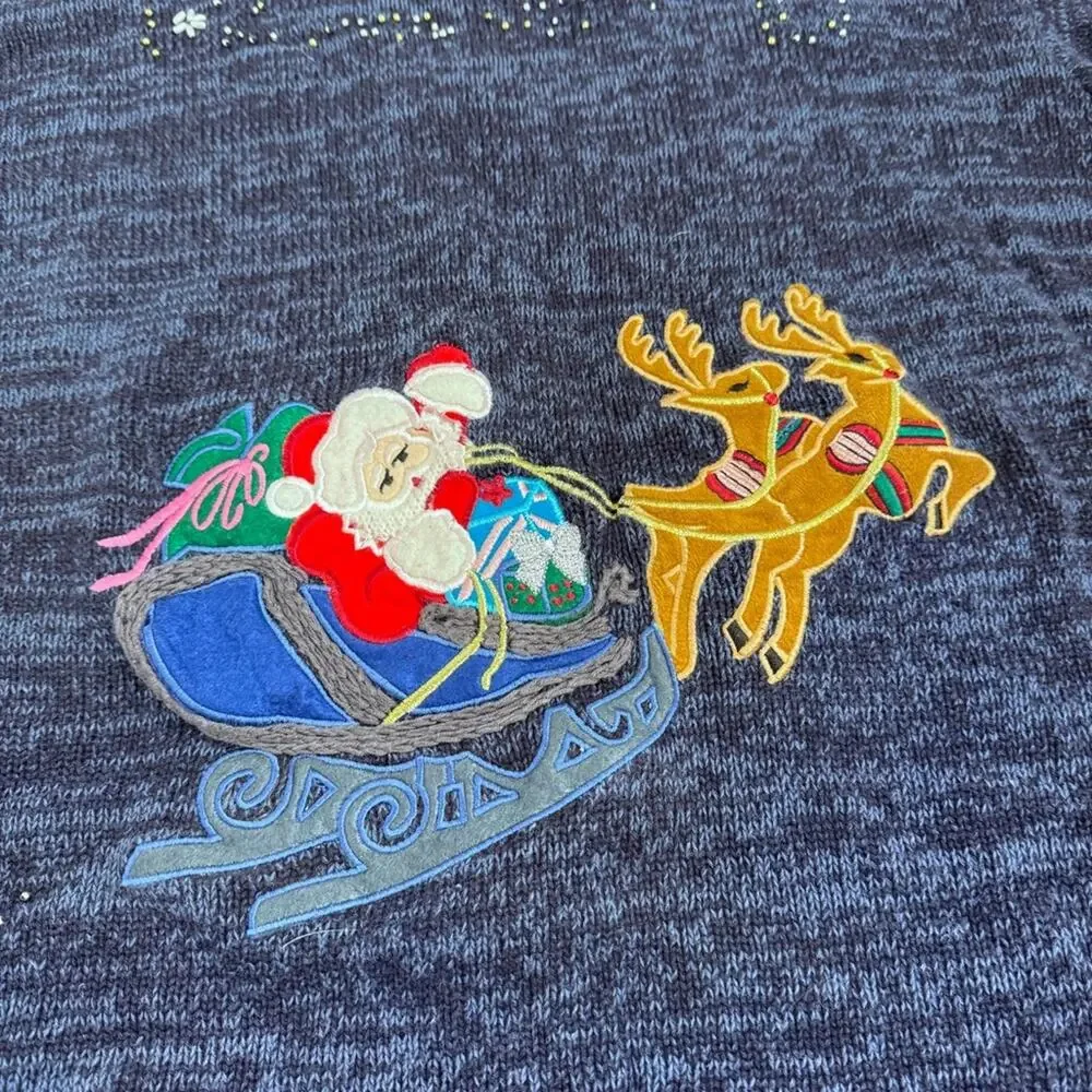 Vintage 90s Santa  Christmas  Zip Cardigan Sweater 2X Plus Size Holiday Knit - Picture 6 of 7